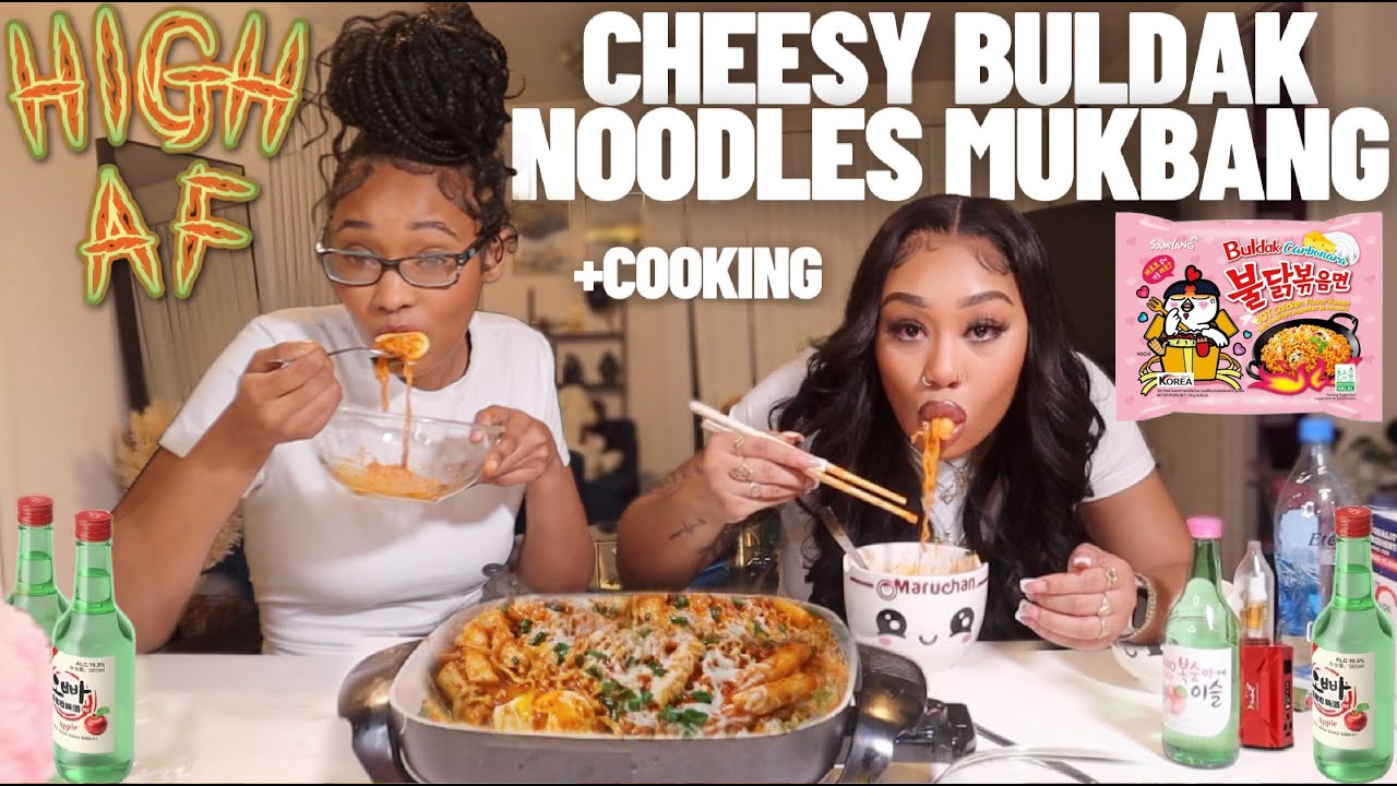 HIGH CHEESY BULDAK RAMEN NOODLES + TTEOKBOKKI COOKING AND EATING MUKBANG