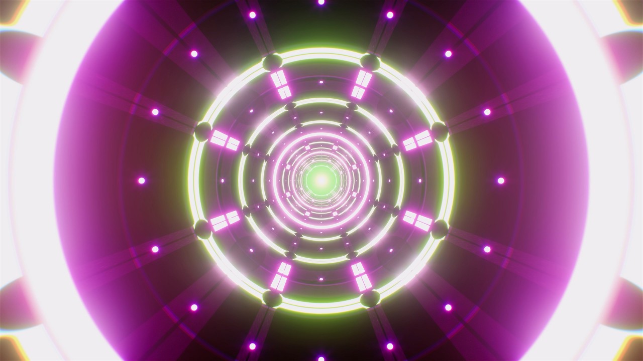Seamless Loop of Neon Green & Purple Geometric Tunnel  Motion Graphics Visuals