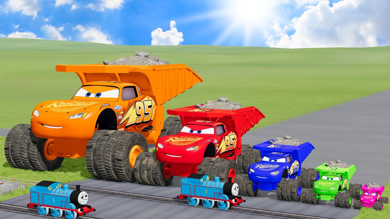 Big & Small Color Dump Truck Lightning Mcqueen vs Trains Thomas | BeamNG.Drive