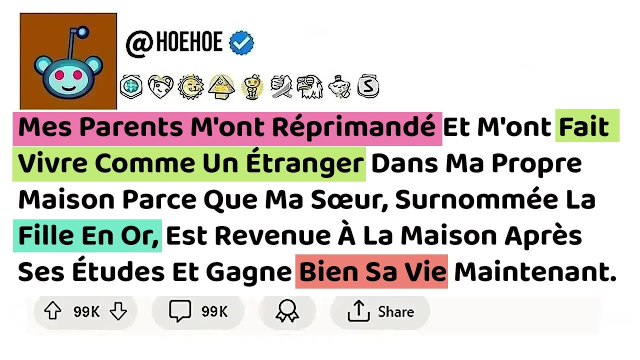 Mes parents m'ont réprimandé et m'ont fait vivre comme un étranger dans ma propre .................