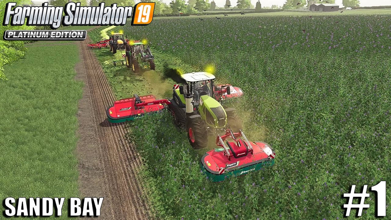 Cutting Alfalfa and Baling it | Sandy Bay | Farming Simulator 19 | Episode 1