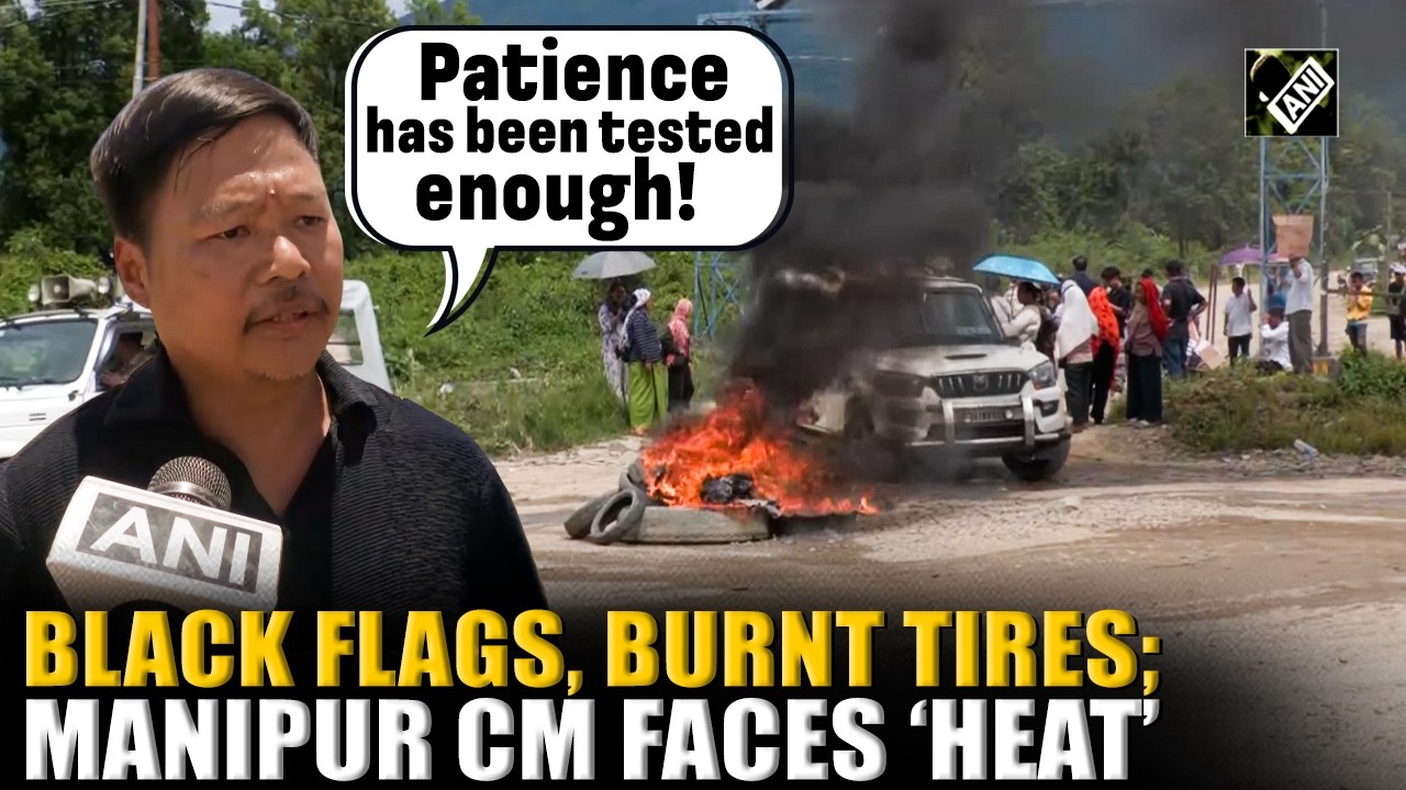 Black flags waved, tires burnt as Manipur CM Khemchand Singh&rsquo;s Convoy passes through Makhan village