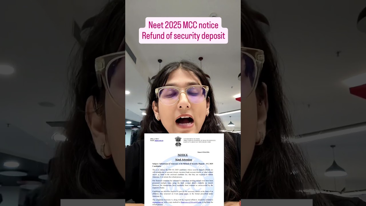 MCC Notice Alert | NEET UG 2025 Security Deposit Refund Update