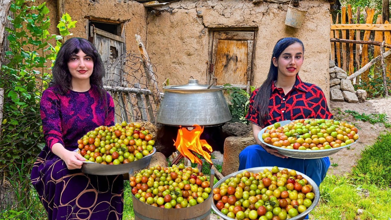Rural Life of IRAN: Making plum sauce and traditional sweets | Life in a village garden