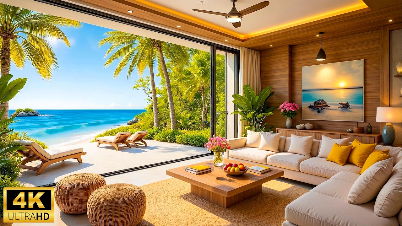 Luxury Tropical Beach Villa 🍃 Relaxing Piano Music with Ocean Waves to Improve Your Mood