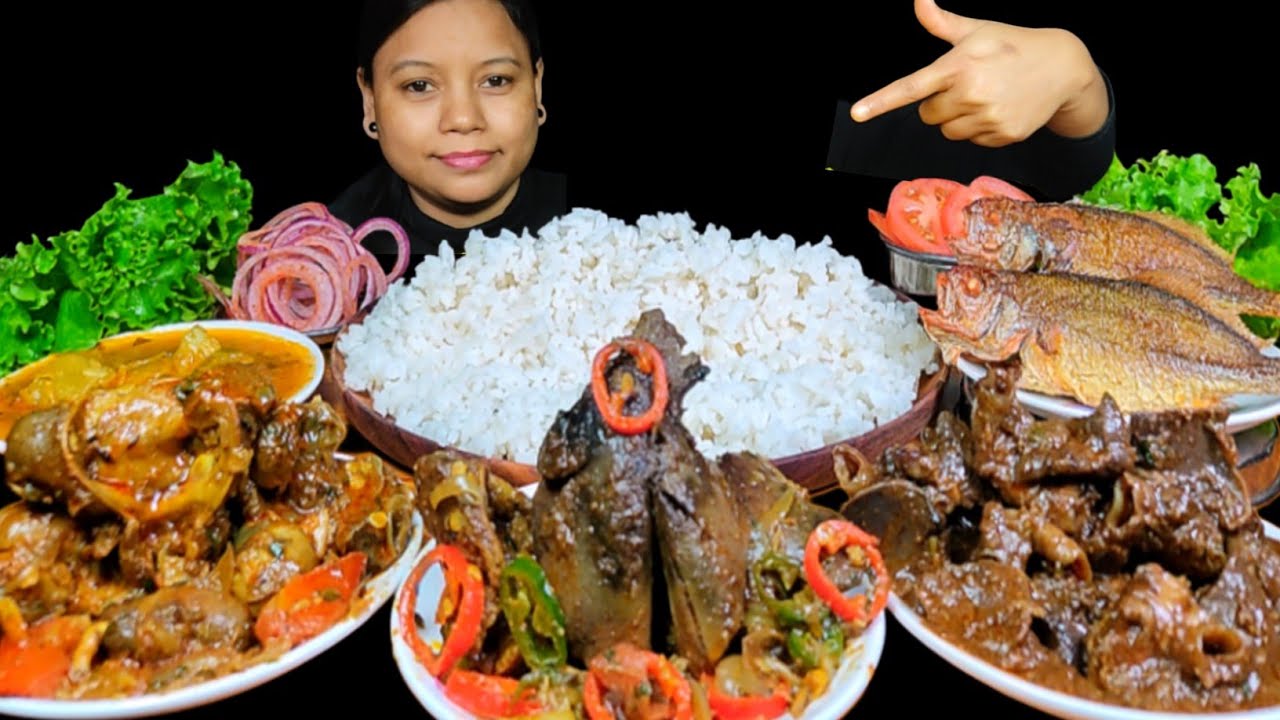Asmr Eating Mutton Liver Curry, Chicken liver & Gizzard Curry, Fish Fry & Rice | Indian Mukbang