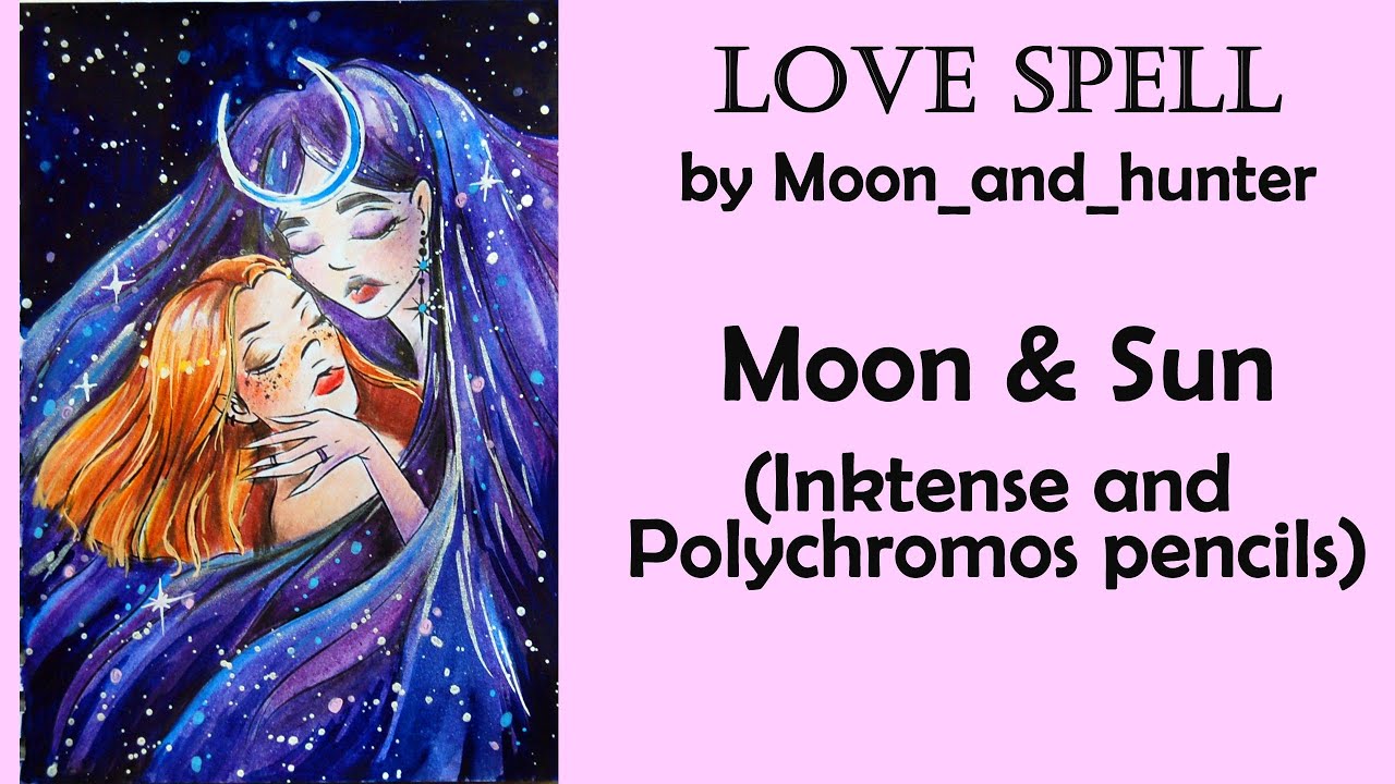 Moon & Sun #Coloring in 'Love Spell' with Inktense and Polychromos pencils #adultcoloring