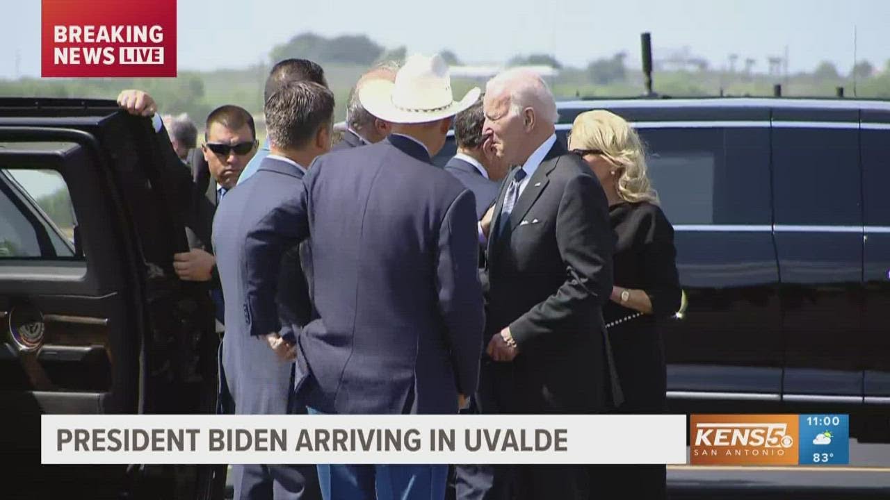 President Biden and first lady Jill Biden arrive in Uvalde to grieve with community after school att