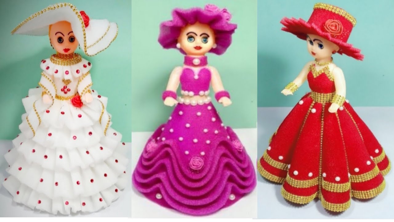 3 Amezing Foam Doll decoratio | How to Decorate Doll using Foam sheet/Foam ki gudiya/Yarn