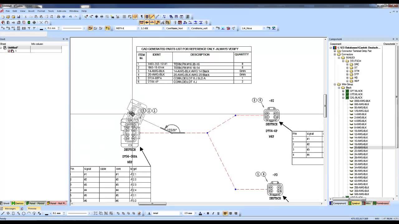 Using E3 Series Formboard for automatic terminal selection with harness drawings