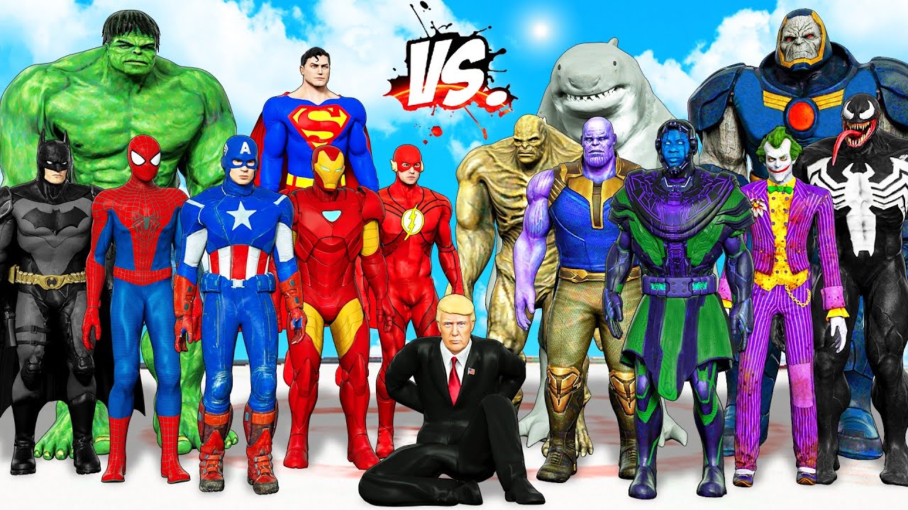 TEAM SUPERHEROES Fight Against TEAM SUPERVILLAINS Saving 