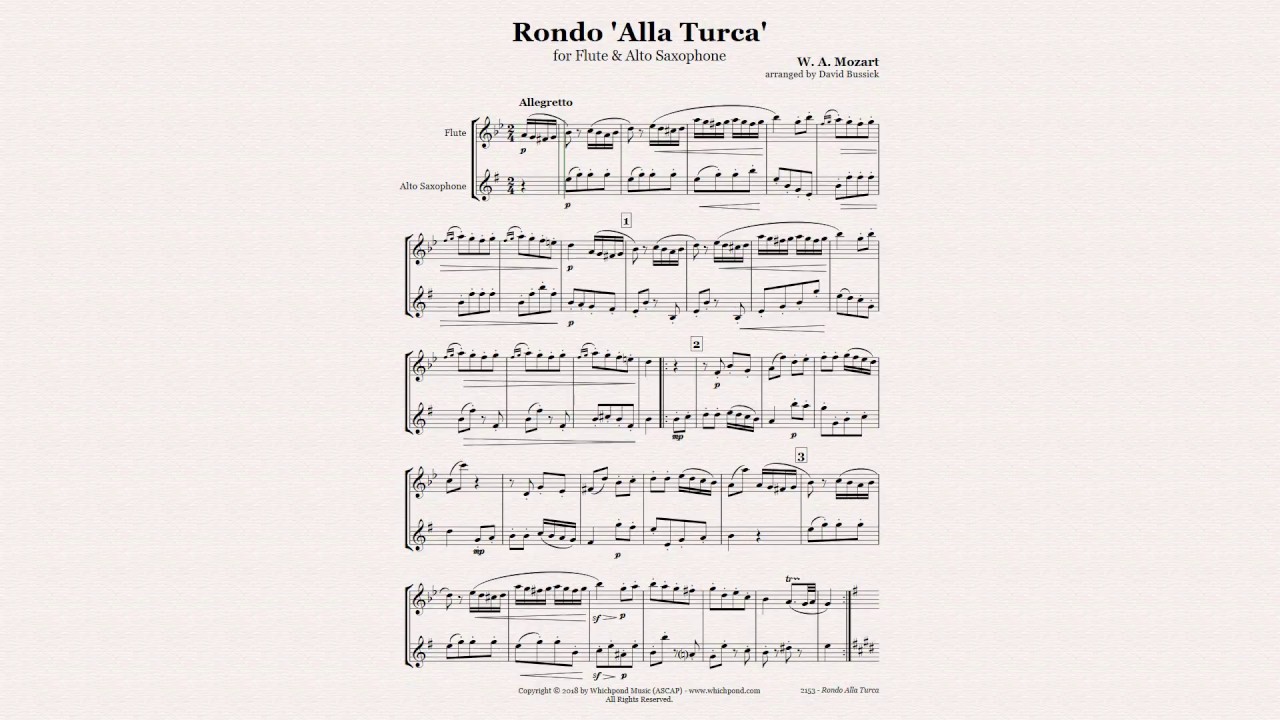 Mozart Turkish March for Flute/Sax Duet