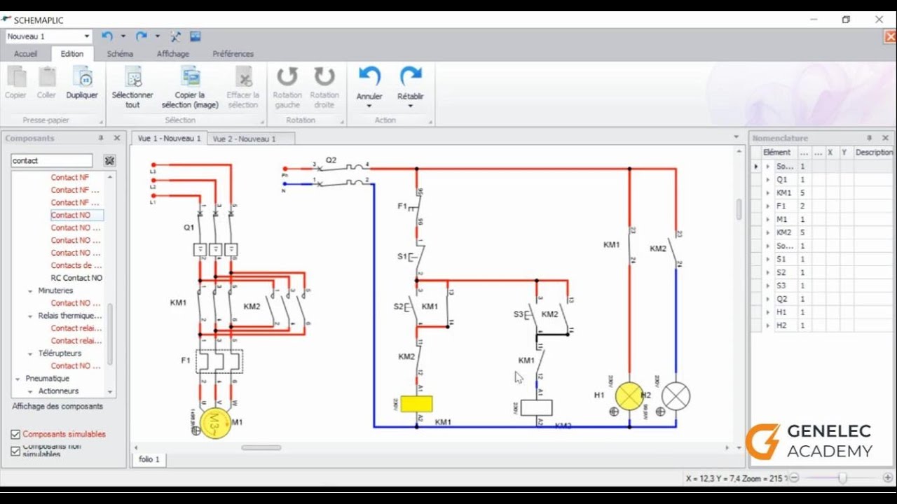 Démarrage direct à deux sens de rotation d'un Moteur Asynchrone triphasé | Simulation Schemaplic