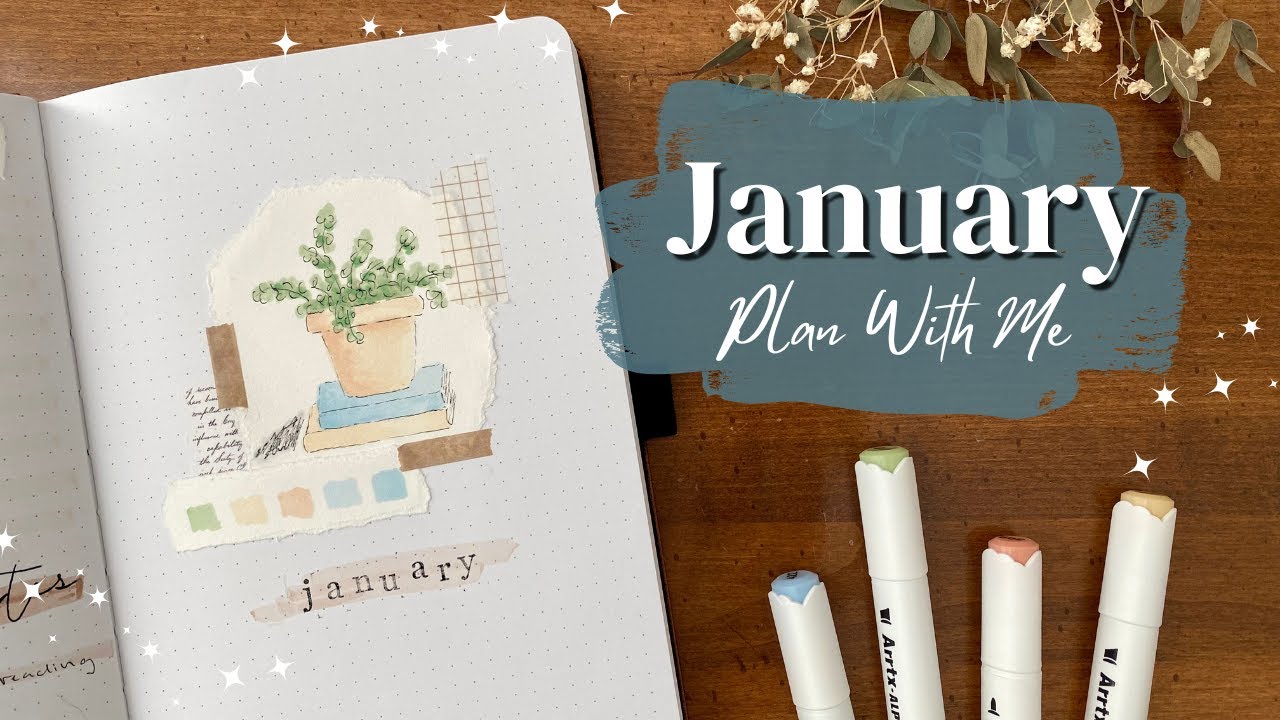 PLAN WITH ME!🪴January Bullet Journal Set Up | Easy Potted Plants