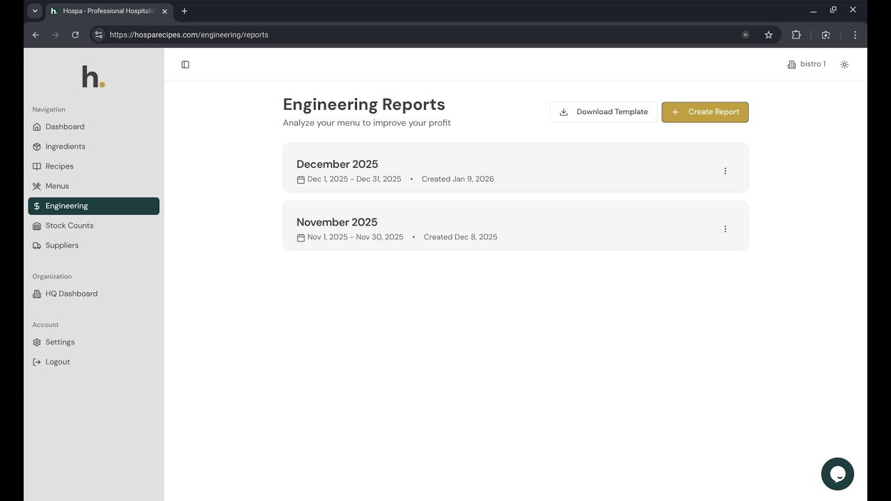 How to use Menu Engineering Reports in hospa recipes