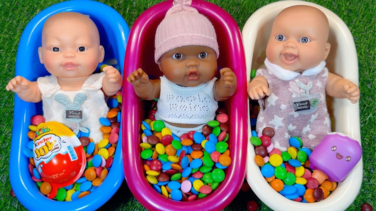 Full of 3 Rainbow BathTubs Candy with M&M's & Magic Slime Cutting Video NEW YEAR