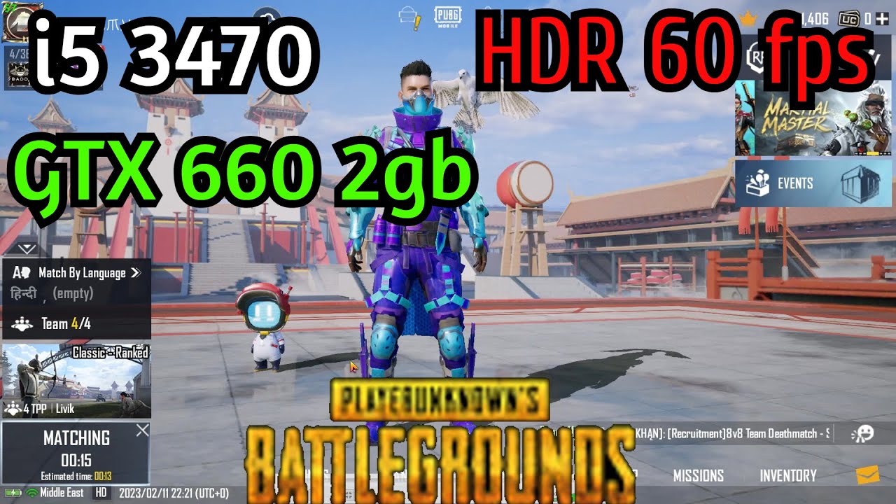 Core i5 3470 + GTX 660 2gb  PUBG Mobile HDR 60FPS Benchmarks