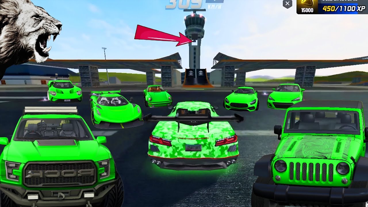 ALL  Green Car Stunts Through ATC Tower// Extreme Car DrivingSimulator//Cars Gameplay