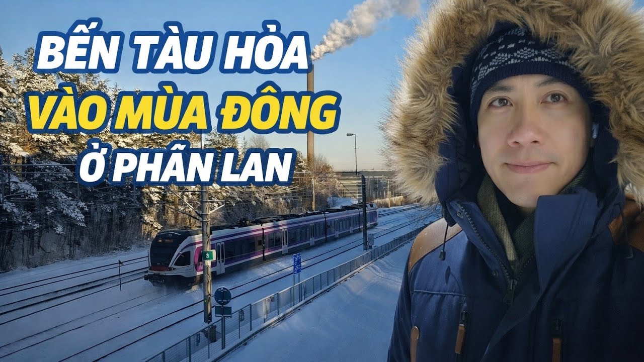 Bến tàu điện vào tối mùa đông ở Phần Lan 
