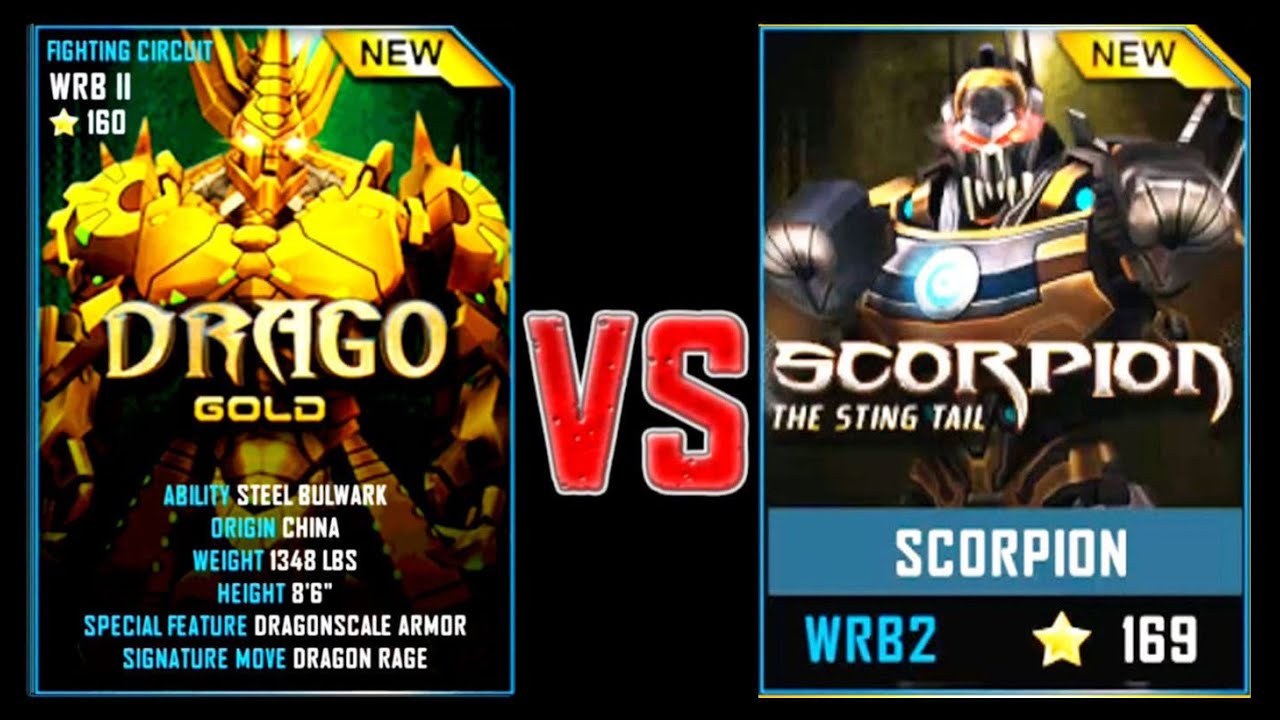 REAL STEEL WRB DRAGO GOLD VS SCORPION New Robots UPDATE (Живая Сталь)