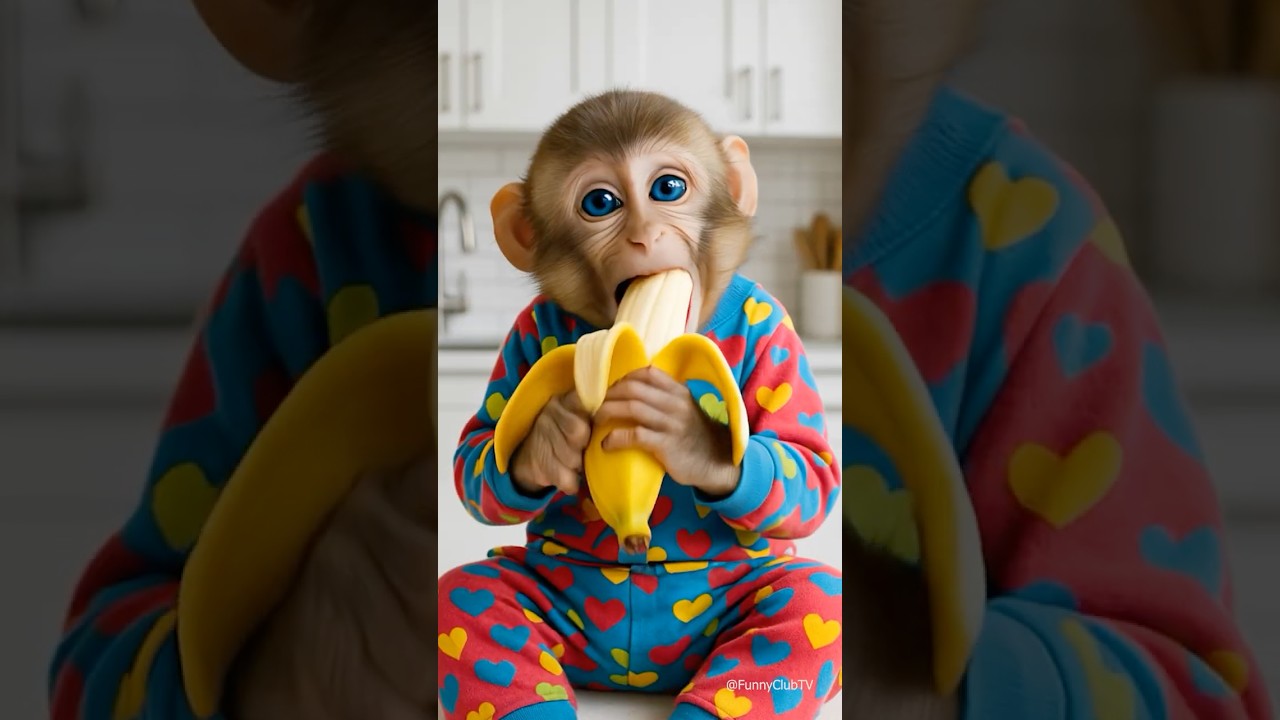 cute baby monkey eating banana 🍌🐵