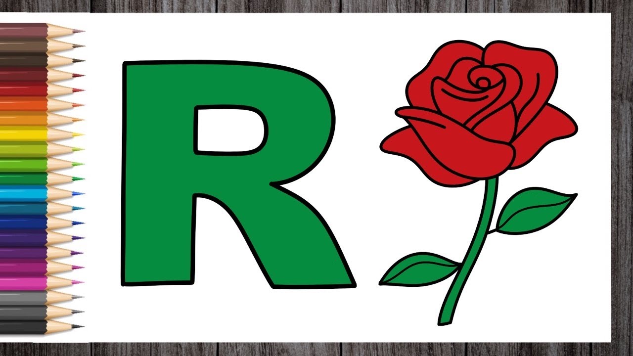 How to Draw Alphabet R for Rose Cartoon Easy for Kids | Cute Little Drawings