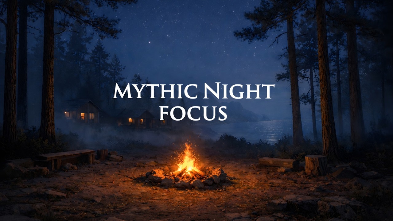 Camp Half-Blood at Night 🔥 | Greek Mythology Deep Focus (Campfire & Ocean Waves, 60 BPM Piano)