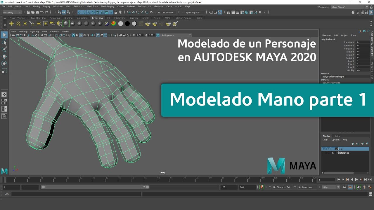 9- Modelado de un personaje en MAYA 2020 / Modelado Mano parte 1