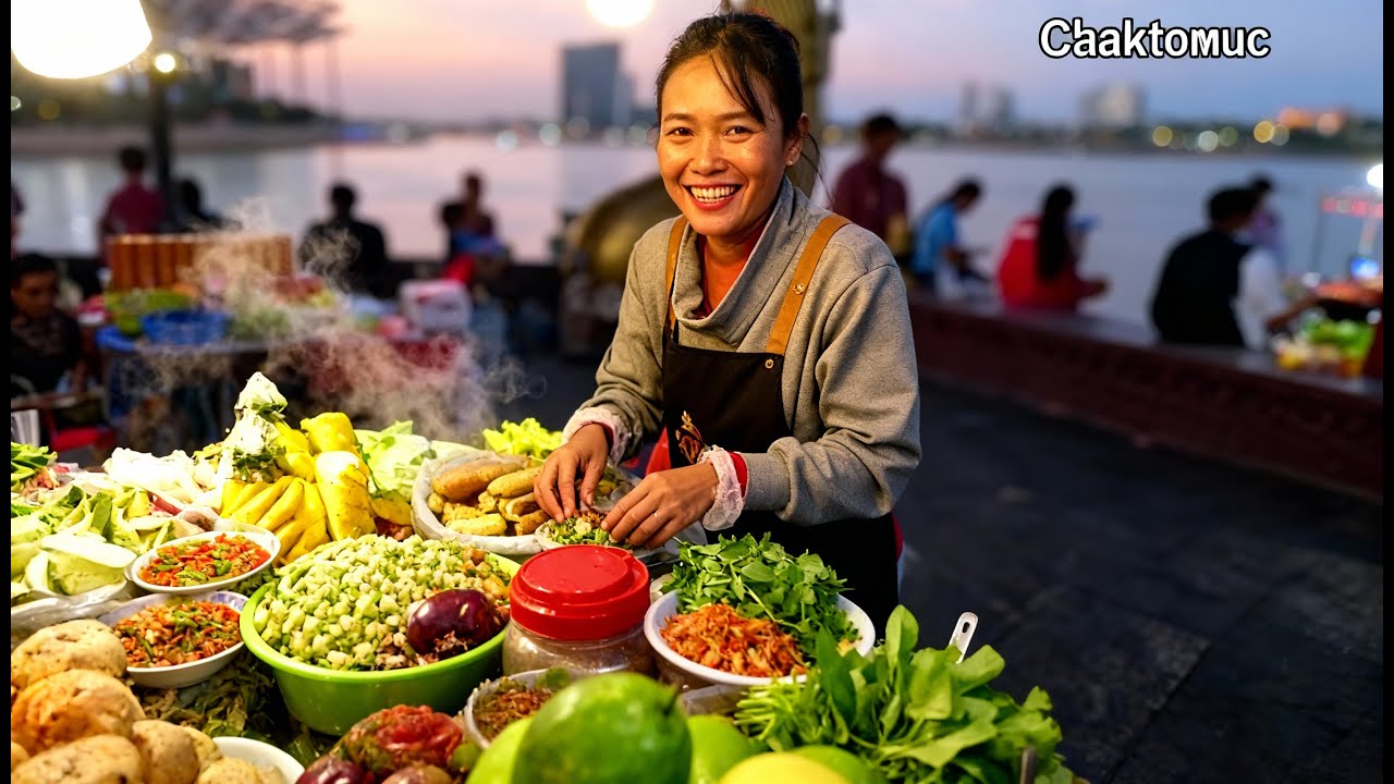Awesome Walking Tour in CAMBODIAN Street Food 2026 - Walk at Riverside Food Market, Phnom Penh #945