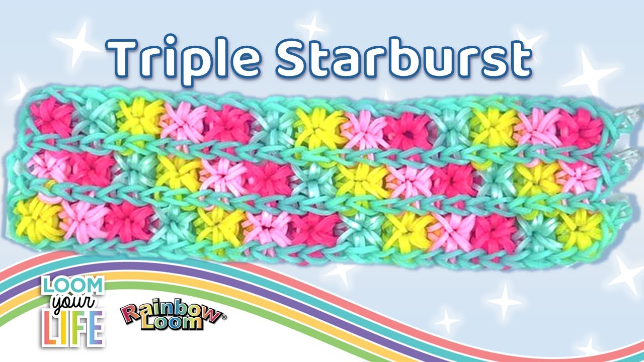Triple Starburst (7 pin ver.)  Rainbow Loom Tutorial | Mega Mighty Loom | Advanced Level