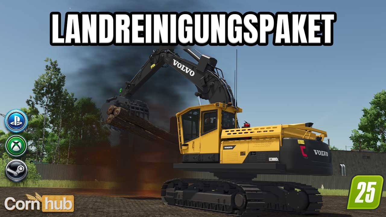 LS25 Landreinigungspaket – Bäume fällen, Stümpfe entfernen & Felder vorbereiten