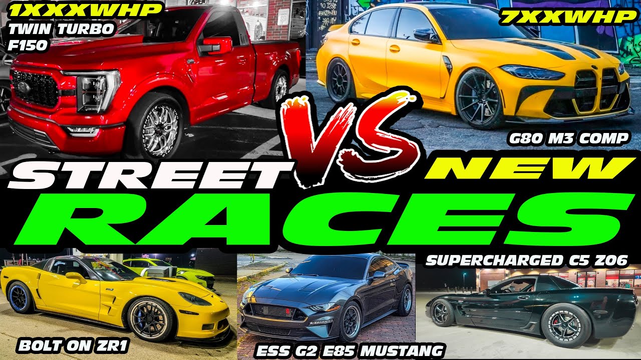 NEW STREET RACES - 1XXXWHP TWIN TURBO F150 VS ESS MUSTANG, G80 M3 COMP, ZR1, C6, C5, ZL1, Z06, C7