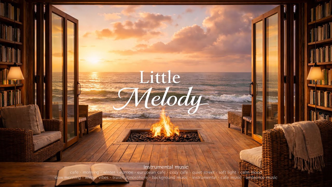Golden Sunset Seaside Café ☕ | Warm & Beautiful Background Music | Little Melody