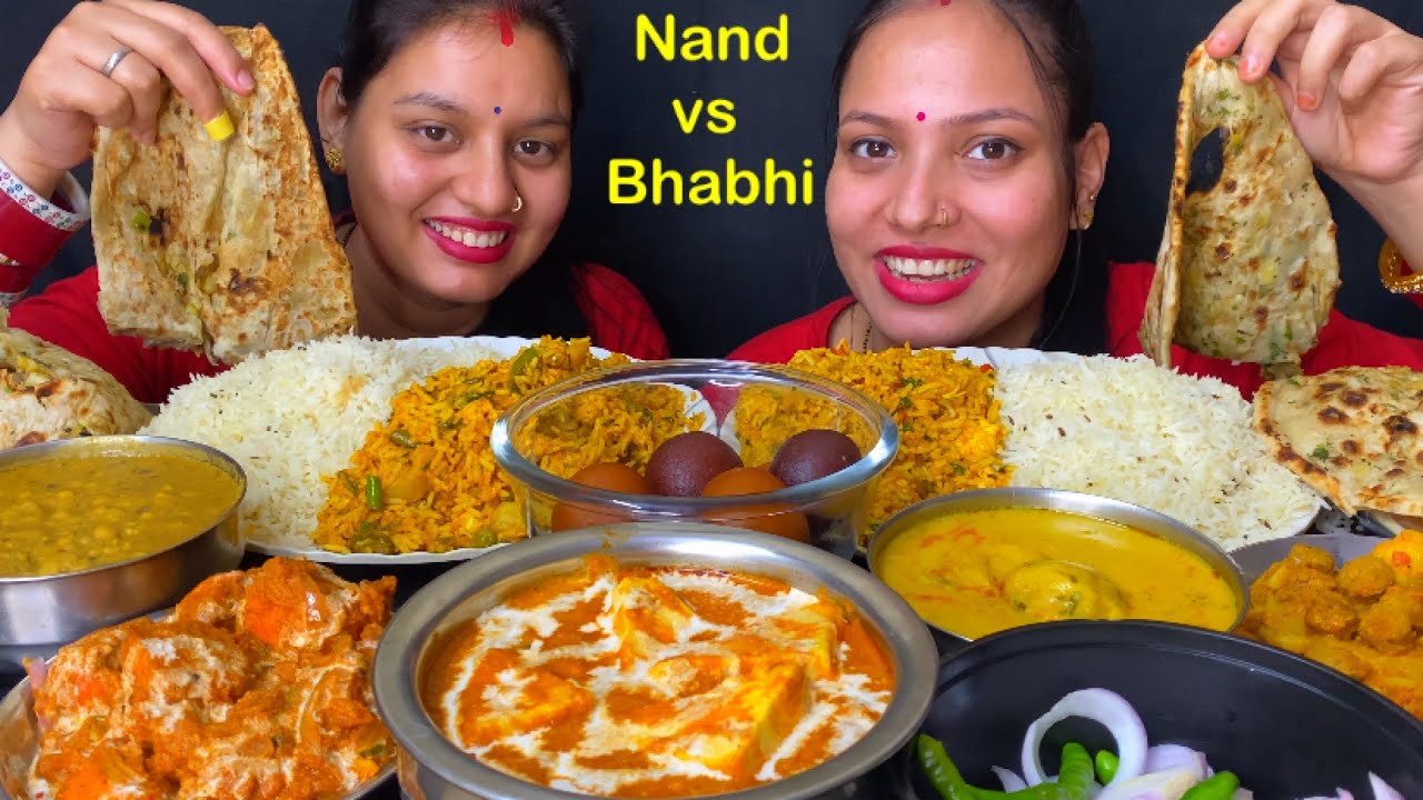 Eating Spicy 🔥 Vegetable Pulao, Butter Paneer, Chaap Masala, kadi Pakoda, Dal Tadka, Aloo Naan Asmr