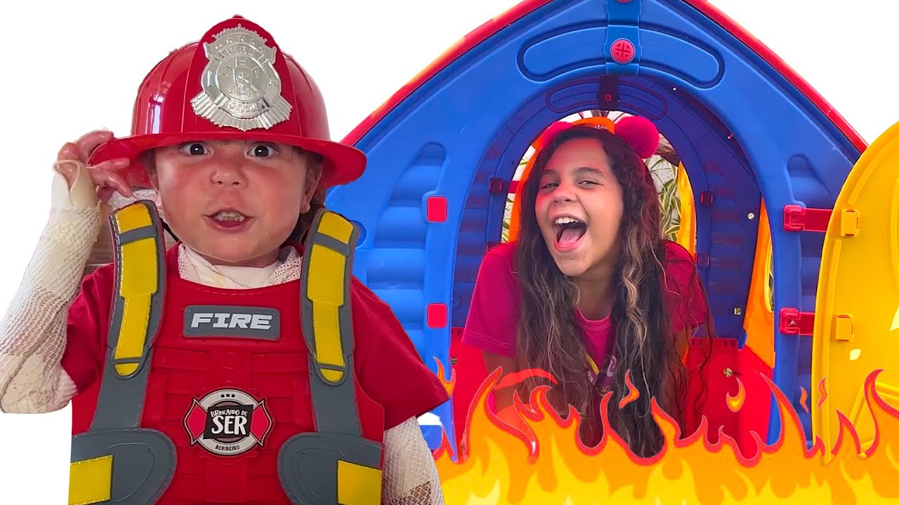 SARAH E ELOAH fingem brincar de BOMBEIRA e ajuda as pessoas HISTÓRIA ENGRAÇADA para crianças