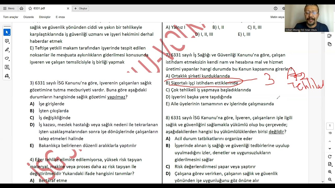 9 NO'LU DERS (6331 SAYILI İSG KANUNU SORU ÇÖZÜMÜ)