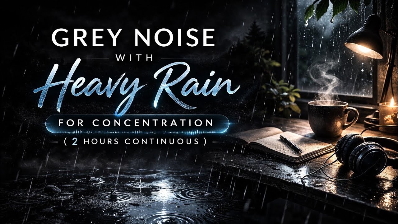Grey Noise with Heavy Rain for Concentration (2 Hours Continuous)