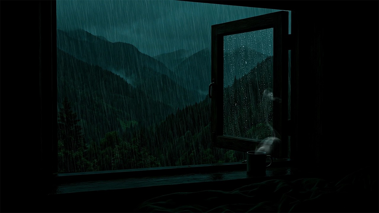 Calm Rainy Night in Outside the Window Bedroom | Warm Ambience Relax for Sleeping