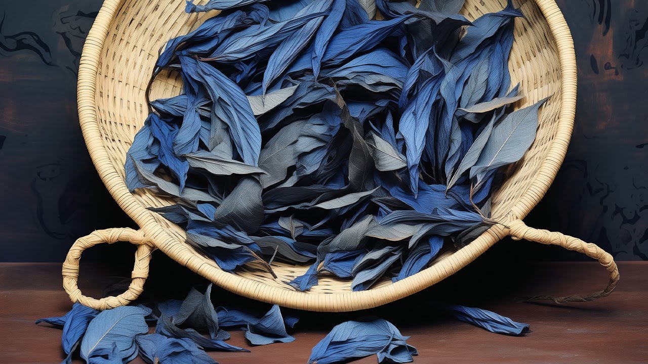 Michel Garcia presents his crushed-and-dried method for processing indigo plant leaves.