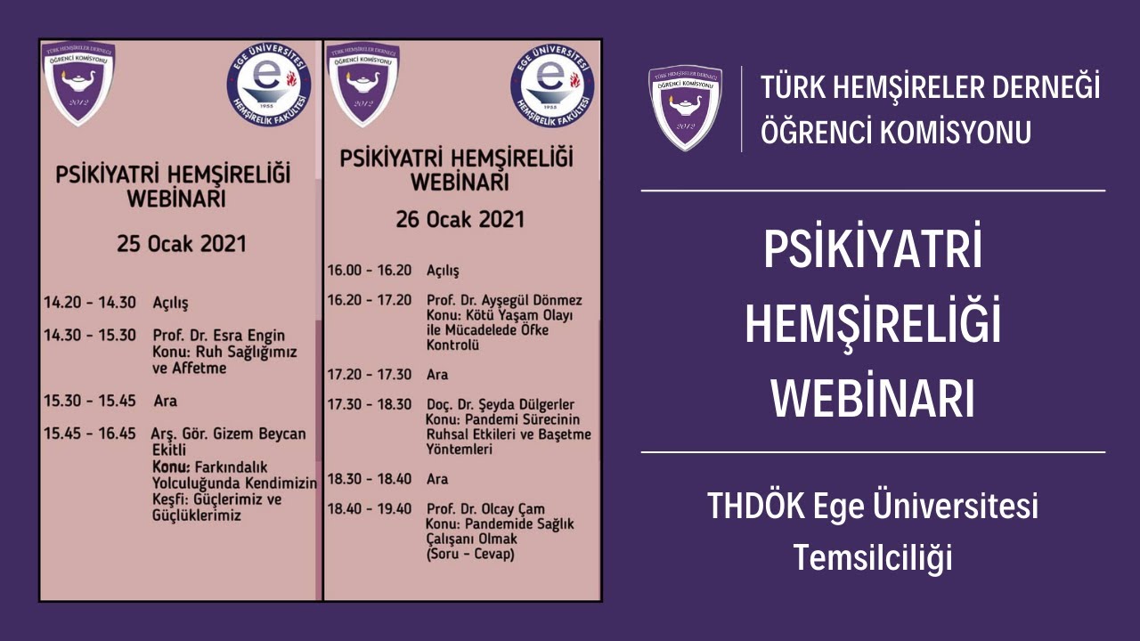 PSİKİYATRİ HEMŞİRELİĞİ WEBİNARI (1.OTURUM) | THDÖK EGE ÜNİVERSİTESİ TEMSİLCİLİĞİ