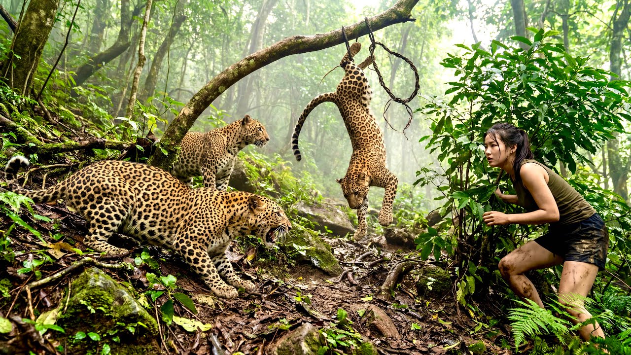 100d Survival: A Mother Leopard and Her Cub Are stalking me, I must quickly set up a defensive trap.