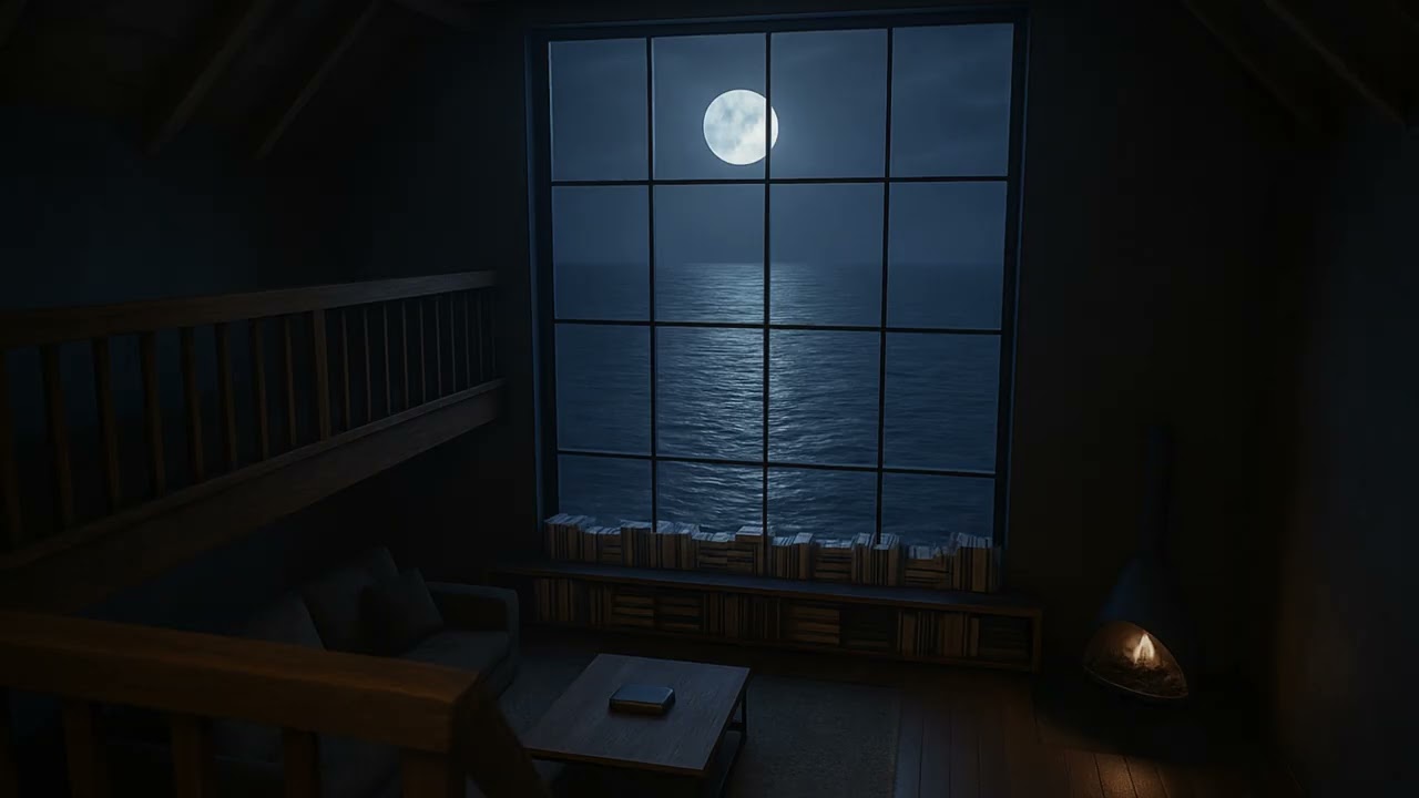 Night Piano for Reading &ndash; Lakeside Cabin Background for Books & Focus