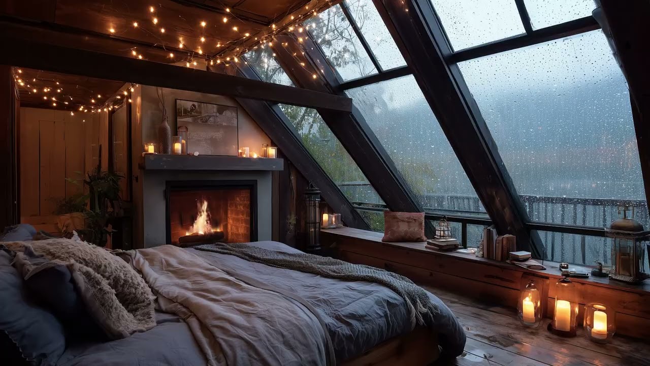 Warm Fireplace & Rain Outside 🌧️ Cozy Night Sounds