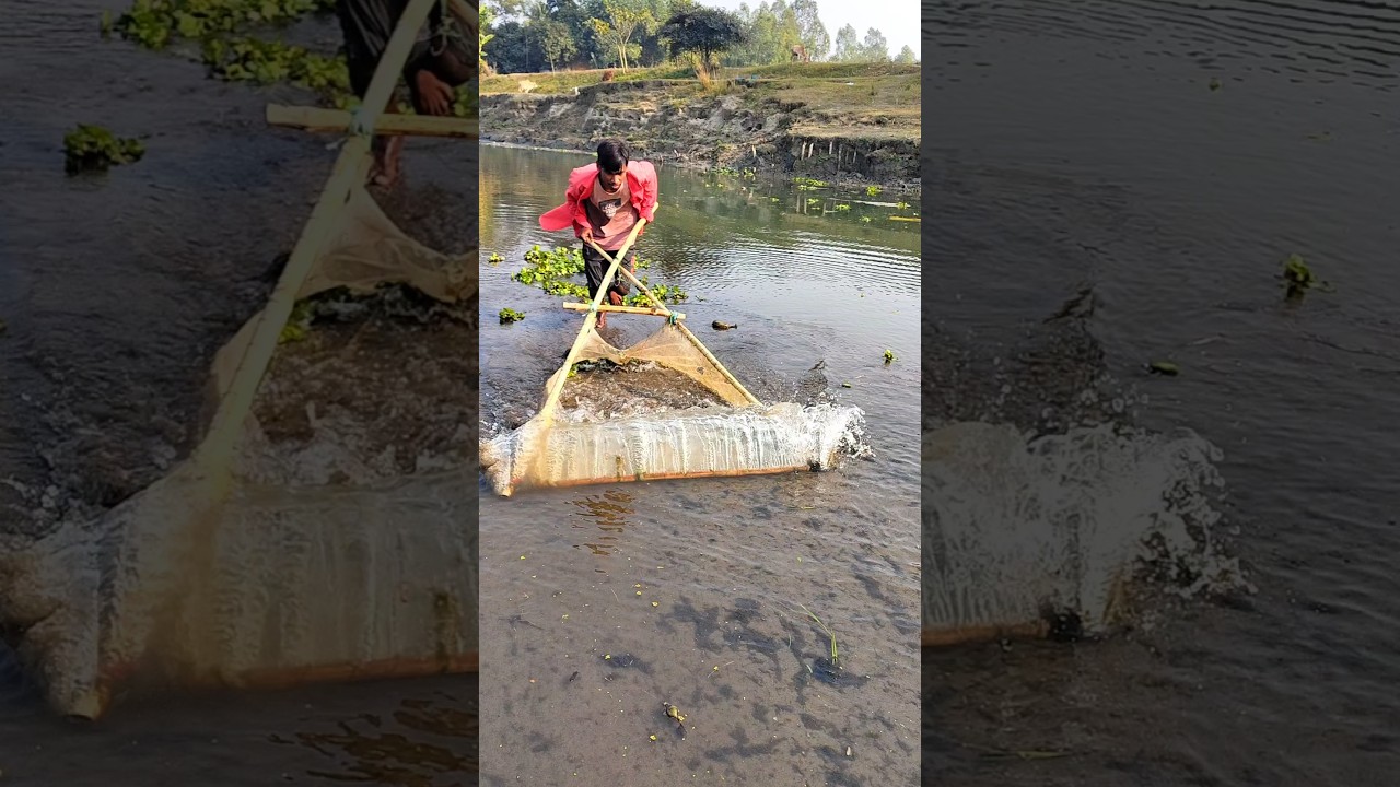 Traditional jal thela fishing in calm village water 