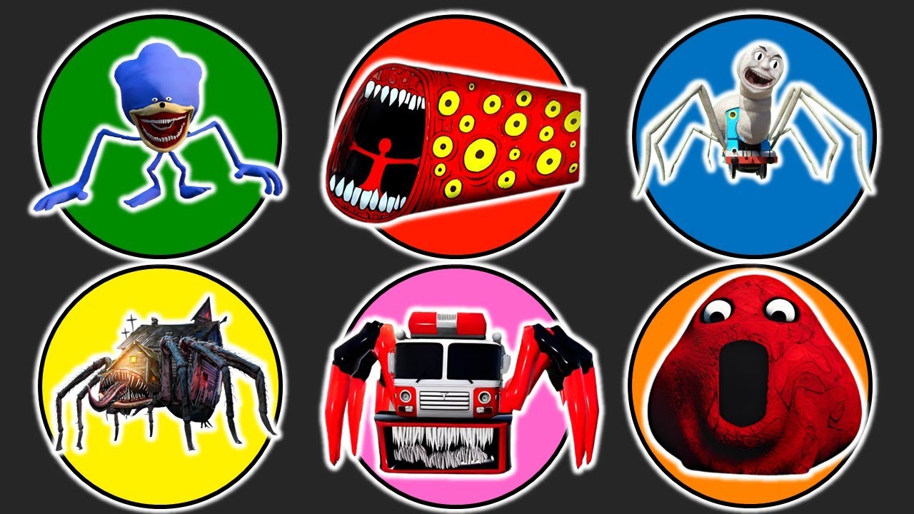 Spin Wheel Shin Sonic, Train Eater, Thomas Lipan, Monster House Head, Fire Truck Eater, Pou
