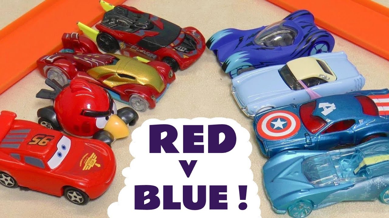 Red Vs Blue Cars Competition With Lightning McQueen And Funny Funlings
