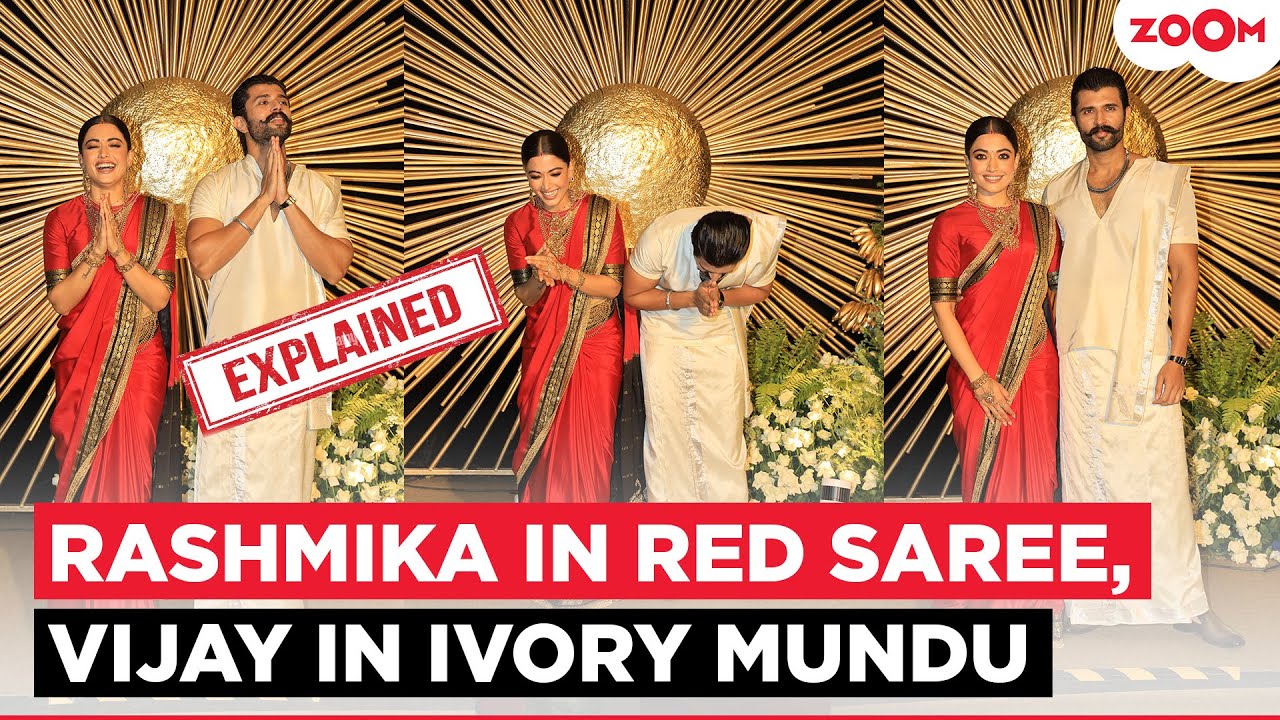 Decoding Virosh's reception looks | Rashmika Mandanna in Mysore silk saree & Vijay in CLASSIC Mundu