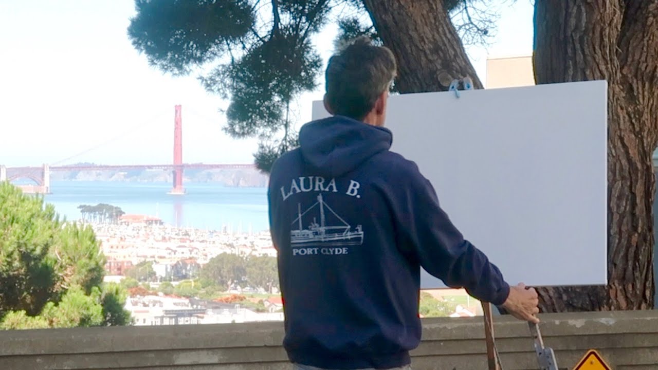 LARGE CITYSCAPE plein air OIL PAINTING with TOUCH-UPS