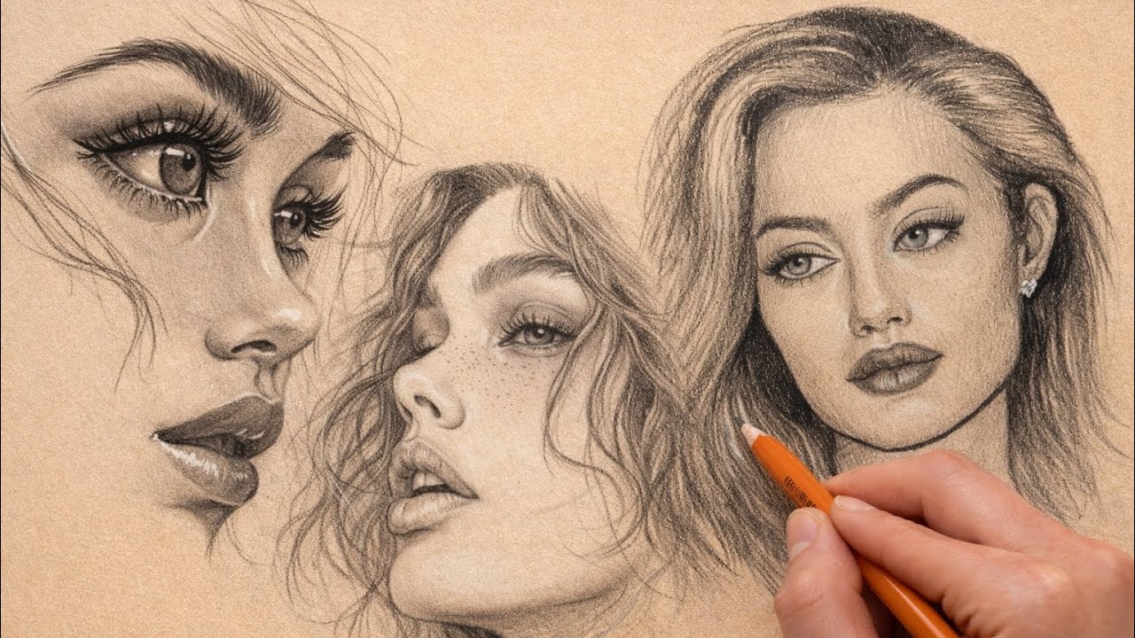 Realistic Portrait Drawing of Angelina Jolie | Step-by-Step Pencil Tutorial + Female Side Profile 