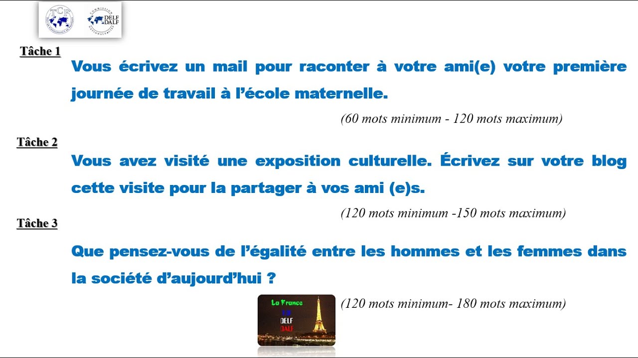 TCF *** l’EXPRESSION ÉCRITE avec l’exemple et les rédactions corrigées (Tâche 1 -2- 3) * Dossier 26
